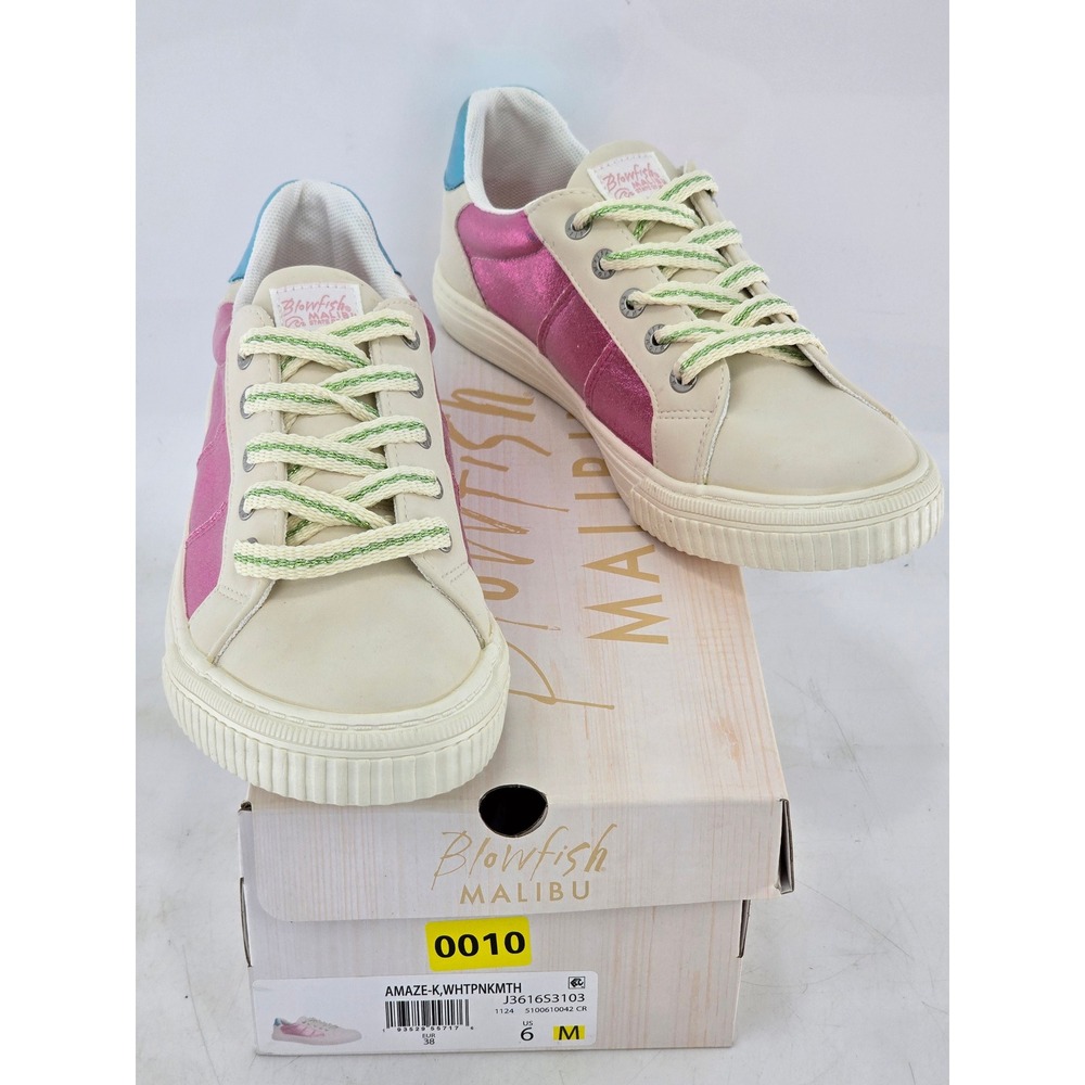 Blowfish Malibu Amaze-K Sneakers Womens 6 White Pink Blue Metallic - NEW
